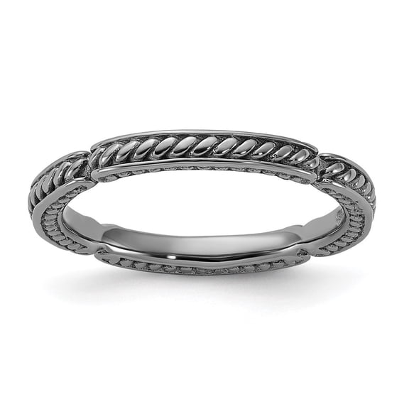 Auriga 925 Sterling Silver Black Rhodium Textured Ring for Women Size- 10