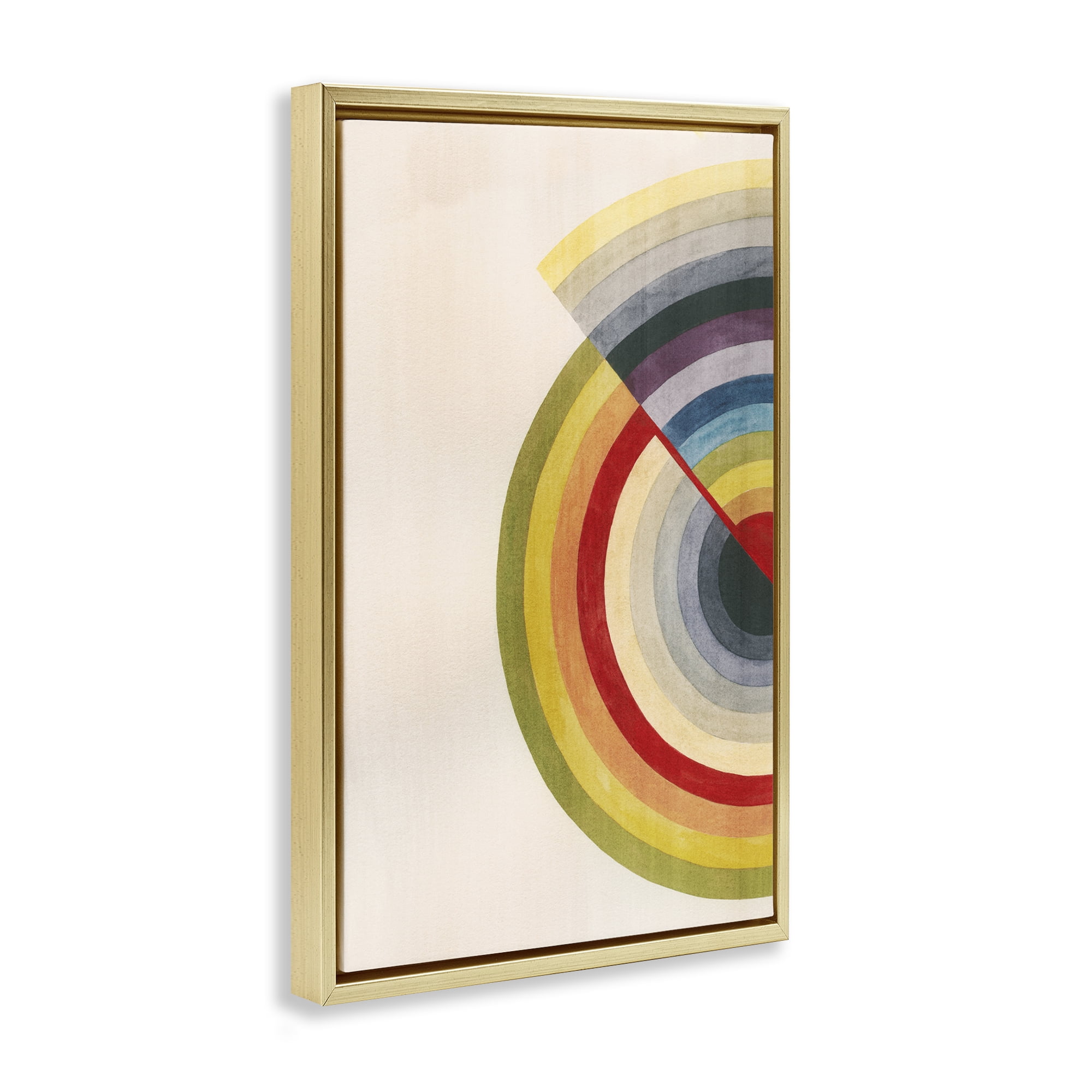 Stupell Industries Round Alternating Stripes Abstract Painting Gold Floater Framed Canvas Art Print Wall Art, 21 x 31