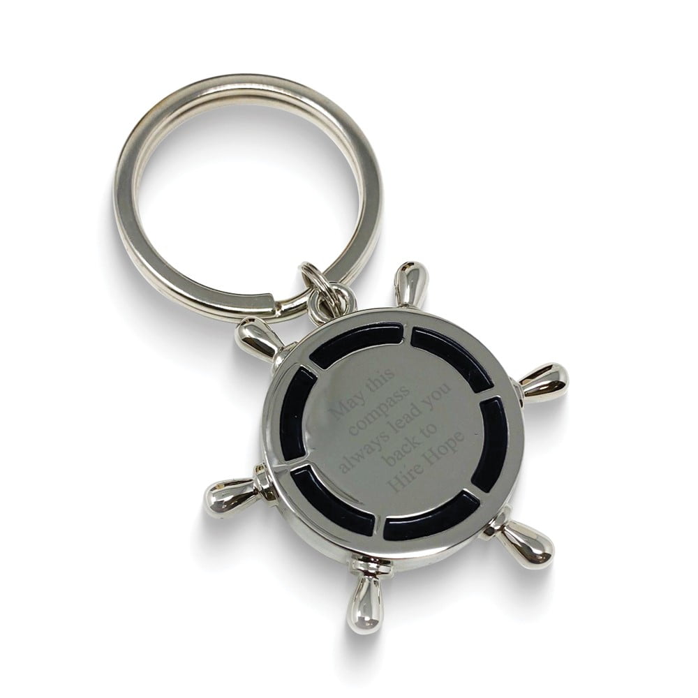 Bey-Berk International BB210 Nickel Plated Key Ring with Compass & Ships Wheel Design, Silver