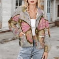 thumbnail image 3 of Jackets for Women Winter Coat Jackets Flannel Stand Collar Jacket(Pink Butterfly Radiates Ethereal Love,Size:S-4XL), 3 of 7