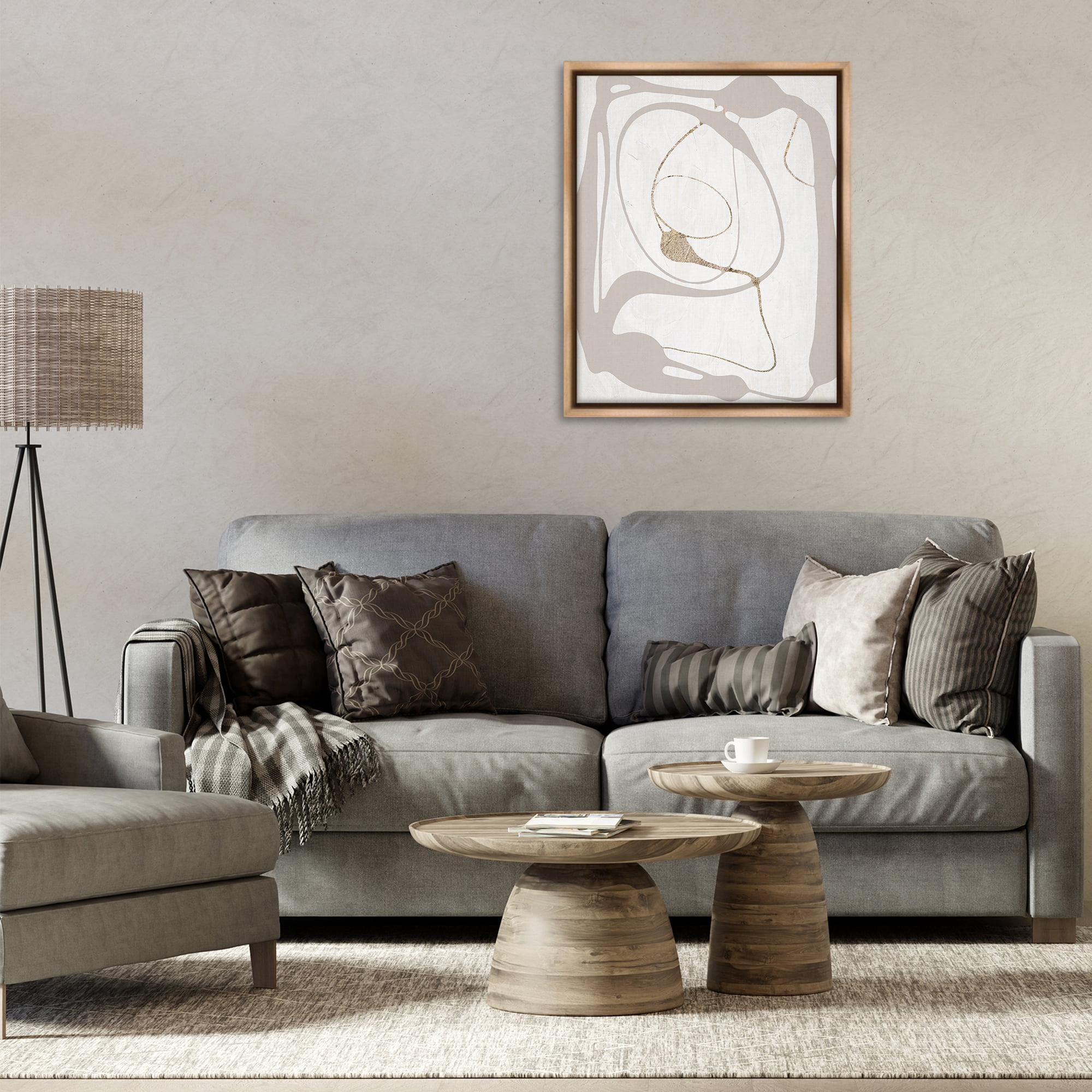 Stupell Industries Gray Very Abstract Figure Abstract Painting Brown Floater Framed Canvas Art Print Wall Art, 25 x 31