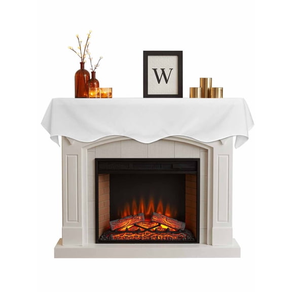 White Fireplace Mantel Scarf, Modern Minimalist Pure Soild Color Mantel Cover Table Runner, Fireplace Top Dresser Scarves for Party Holiday Living Room Home Decoration 60x17 Inch