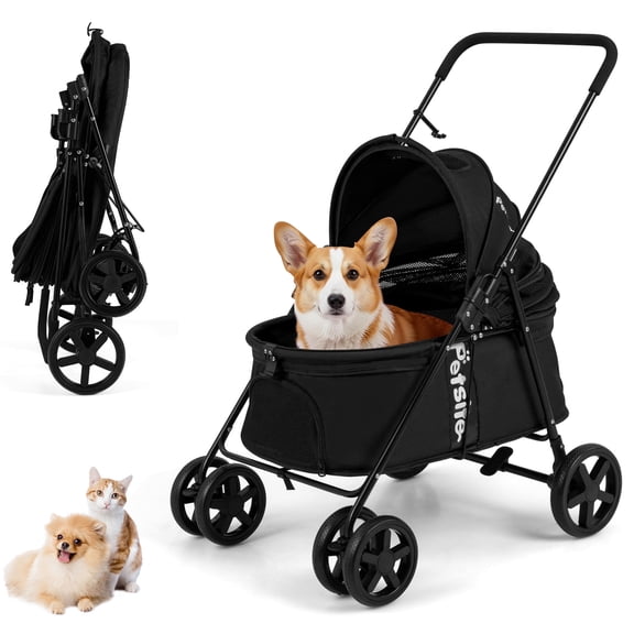 Gymax Pet Stroller for Small Medium Dogs w/Swivel Front Wheels & One-Step Rear Brake Black