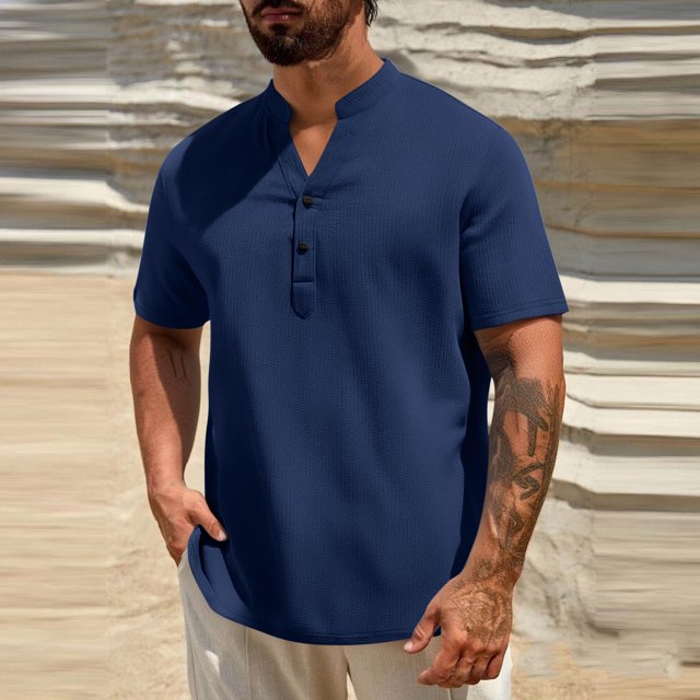 pstuiky camisa de manga larga para hombre, Camisas de manga larga con cuello alto y botones sólidos para hombre top de hombre l