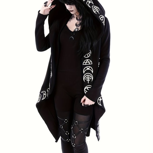 Cárdigan De Mujer Con Capucha Y Estampado De Brujería, Estilo Gótico, Manga Larga Con Capucha