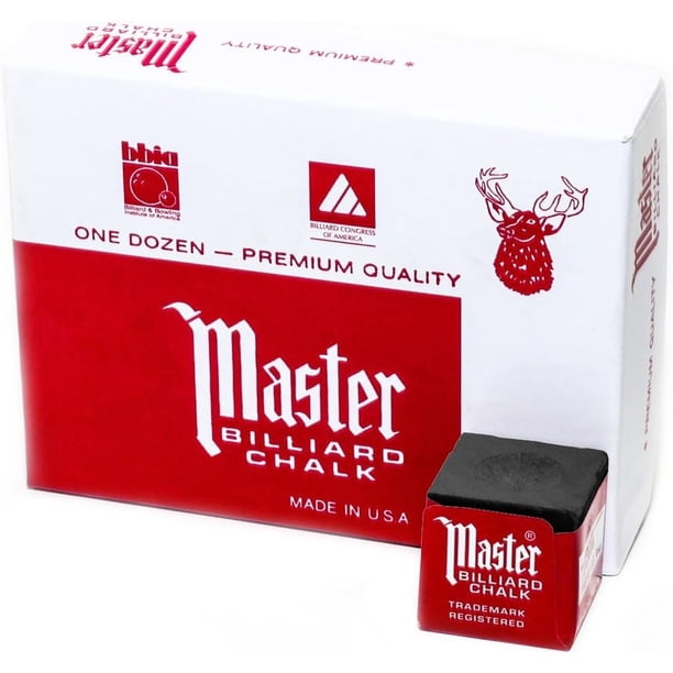 Master Billiard Tiza para Billar Paquete de 12 Cubos Grises con Caja Protectora - Tiza de Billar Profesional para un Recubrimiento Suave y Uniforme en la Punta del Taco - Accesorios para Mesa de Billa