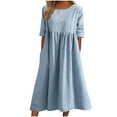 thumbnail image 2 of QUINDOS Summer Dresses for Women Casual Sundress Short Sleeve Crew Neck Plus Size Dresses Pleated Pockets Solid Color Midi Long Dresses for Women, 2 of 8