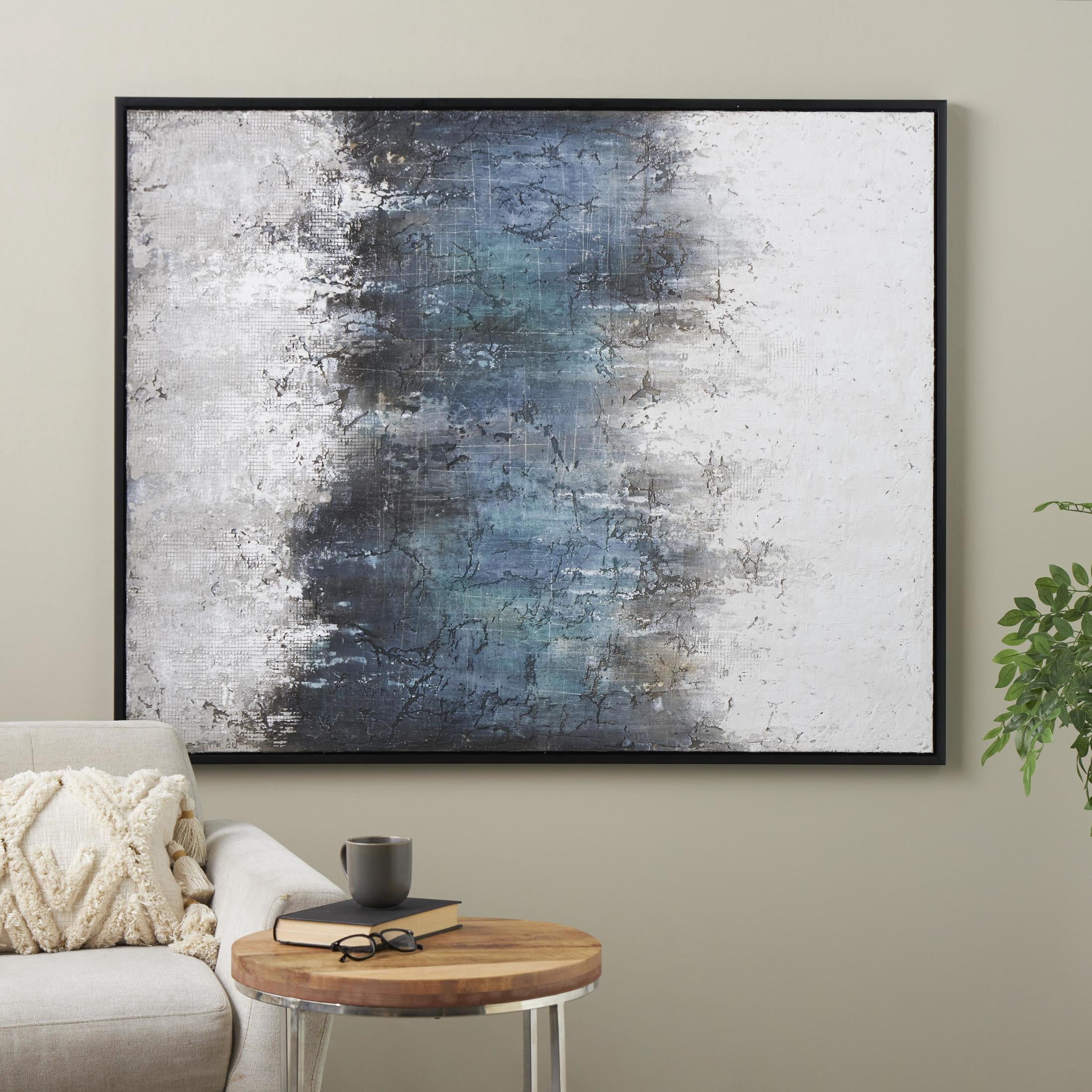 47" x 59" Silver Embellishments Geometric Framed Wall Art with Black Frame, by DecMode