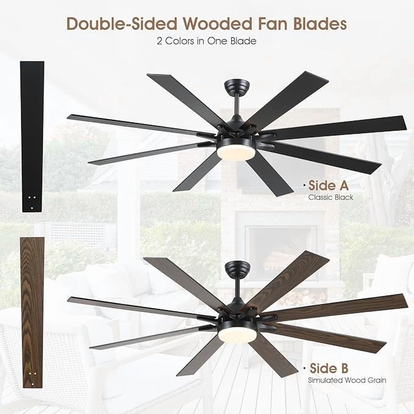 PHORUS 72" Modern Ceiling Fan with LED Light, Quiet Reversible Motor, 6-Speed Remote Control, Adjustable Height, Black – Indoor & Covered Patio