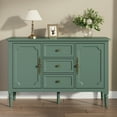 thumbnail image 3 of May in Color Storage Cabinet with 2 Doors & 3 Drawers, Mid-Century Sideboard Cabinet with Adjustable Shelves, Wood Buffet Cabinet with Turned Legs, Ideal for Entryway, Living Room, Dining Room, Green, 3 of 8