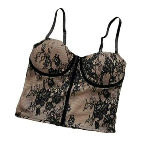 

CLZOUD Bra for Plus Size Women Black Women s Pure and Black Lace Camisole with Western Style Bottoming Tube Top M