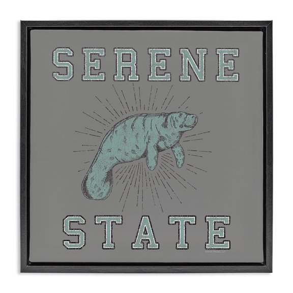 Stupell Industries Serene State Manatee Animals Painting Black Floater Framed Canvas Art Print Wall Art, 18 x 18