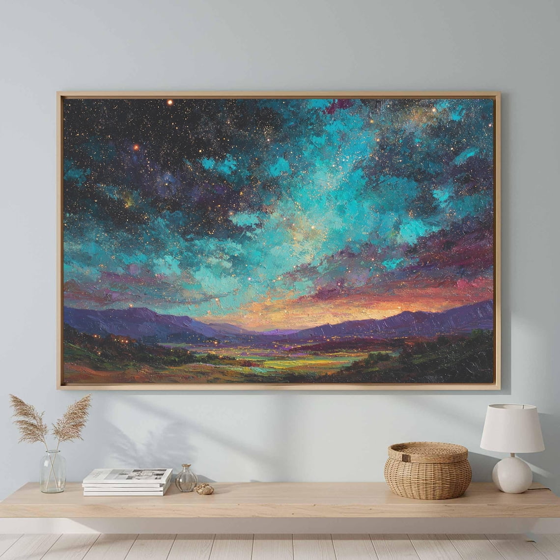 Cosmic Starry Night Wall Art Print Celestial Landscape Decor