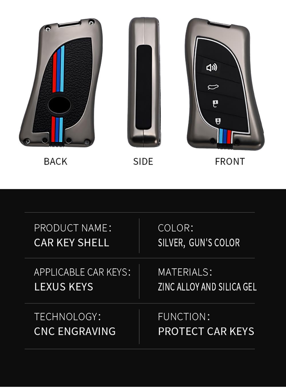 4 Button Key Fob Cover for Lexus ES350 LC500 LS500 UX200 GX460 2019 2020 2021 2022 2023 Smart Key Cover for Lexus ES350 Keyless Entry Remote Shell Accessories