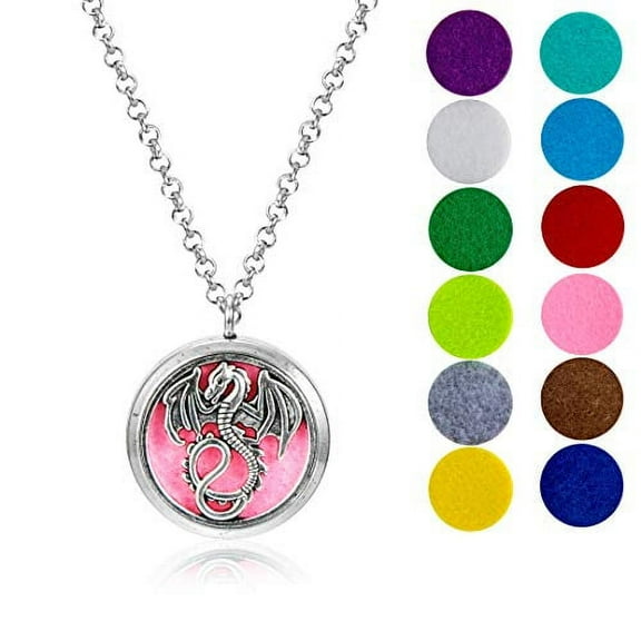 Wild Essentials Mother of Dragons Essential Oil Diffuser Necklace Gift Set - Includes Aromatherapy Pendant, 24" Stainless Steel Chain, 12 Color Refill Pads