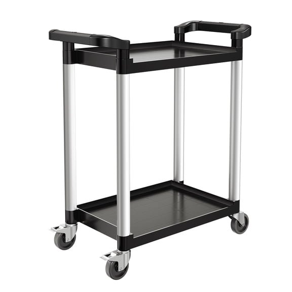 KFFKFF Service Trolley, Carrying Capacity of 300 lbs, Dual-Level Plastic Trolley with Fully Rotating Wheels (2 with Stopping Mechanism), Dimensions 24.4 x 16.1 inches, Suitable for Warehouse, Office