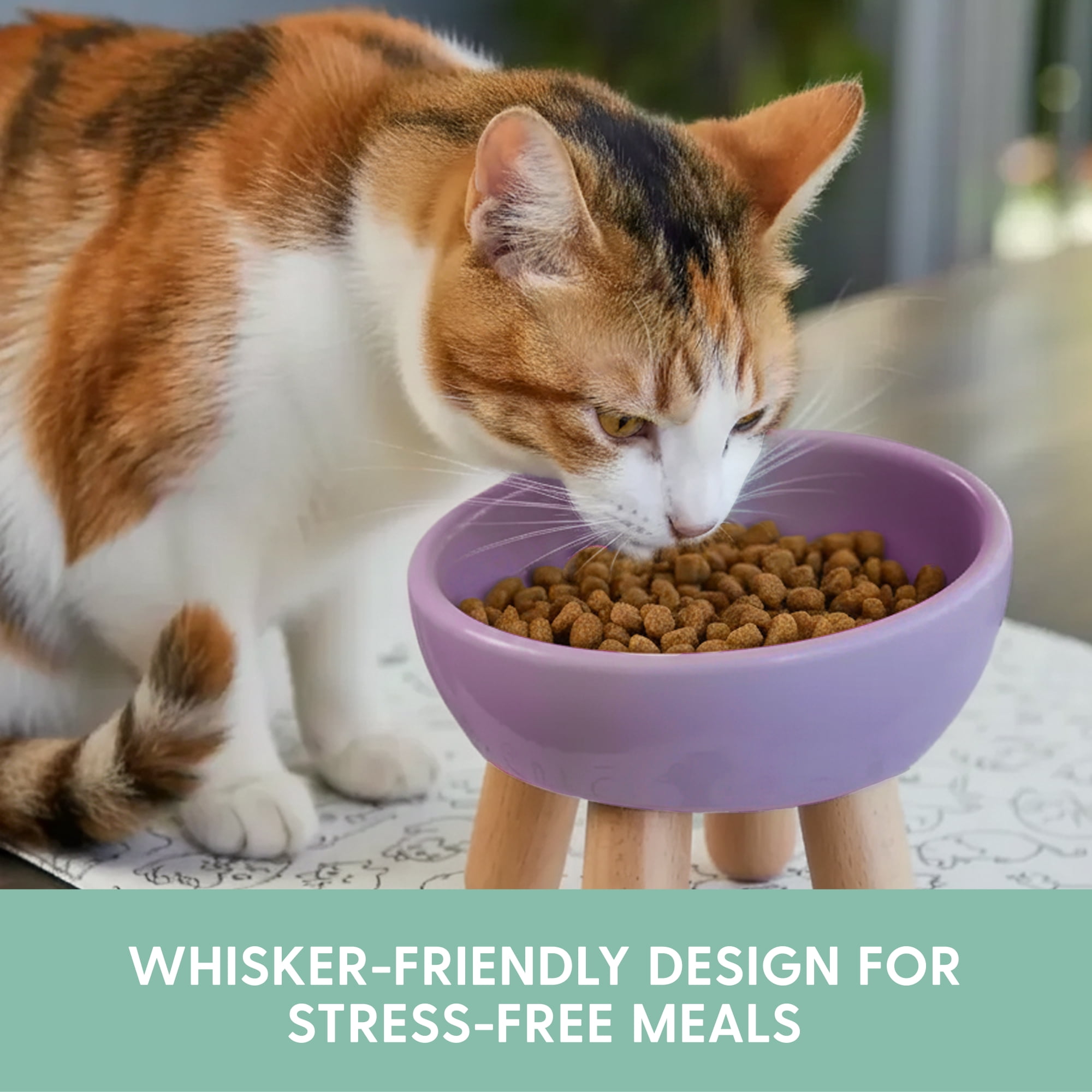 The Cat Ladies Tilted Ceramic Cat Bowl - Elevated Food Bowls Ceramic Pet Bowl - Raised Ceramics Bowls - Elevated & Tilted Design for Comfortable Eating - Lilac