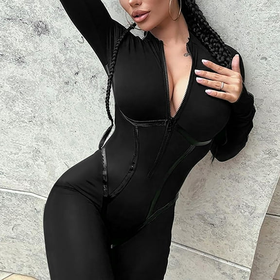 Women's Long Tight Jumpsuit Long Sleeve Sports Jumpsuit With Zip Playsuits Sporty Romper Jogging Suit Slim Fit Jumpsuit Satin Jumpsuits for Women Eyelet Jumpsuit Womens Long Sleeve Jumpsuits Elegant