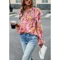 thumbnail image 5 of Floral Round Neck Ruffle Shoulder Shirred Detail Blouse for Women Pink Small, 5 of 5