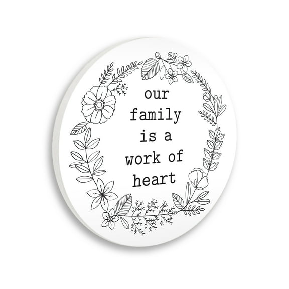 Stupell Industries Work of Heart Family Phrase Floral Wreath Border Graphic Art Unframed Art Print Wall Art, Design by Lettered and Lined