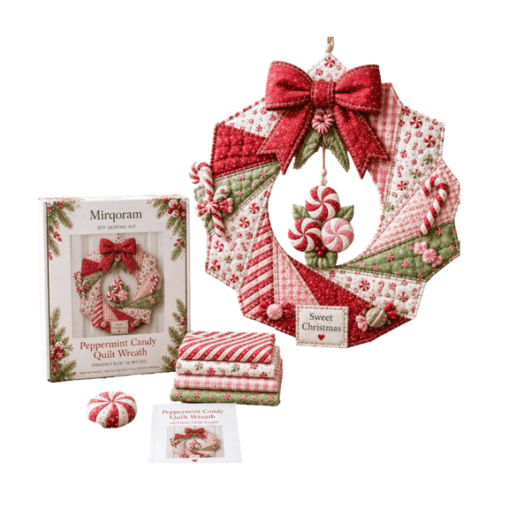 Christmas Fabric Wreath DIY Kit, Durable Stitched Fabric Wreath Set, Create a Keepsake Holiday Decor for Years to Come Peppermint