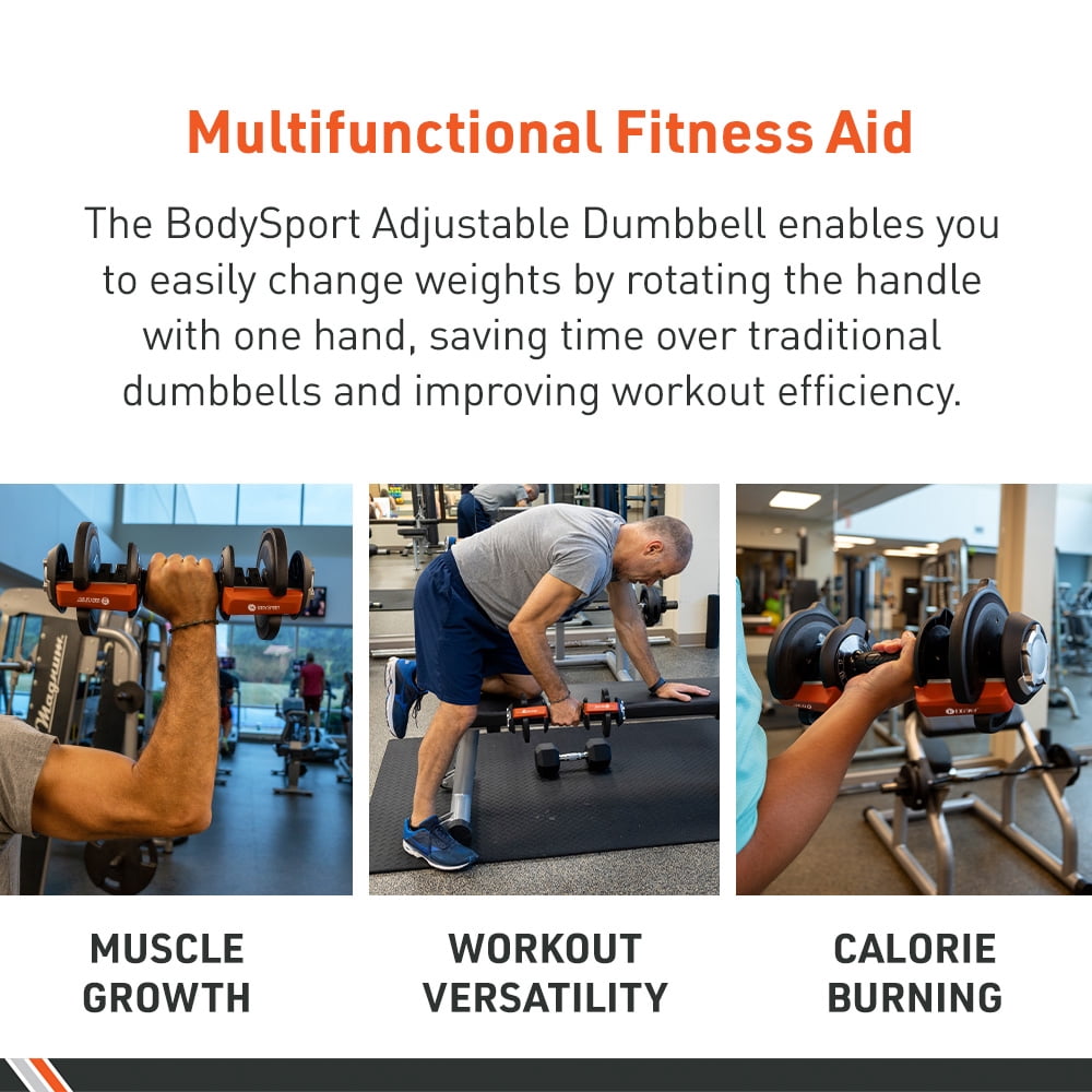 Body Sport Adjustable Dumbbells Set — 3 to 40 Lbs., 12 Weight Settings, Locking Safety Mechanism, Space-Saving Design for Home Gym