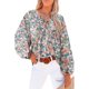 thumbnail image 1 of Blusa tipo túnica con lazo informal, cuello en V, manga larga, estampado floral, Top con volantes para mujer, otoño, verde primavera, M, 1 of 6
