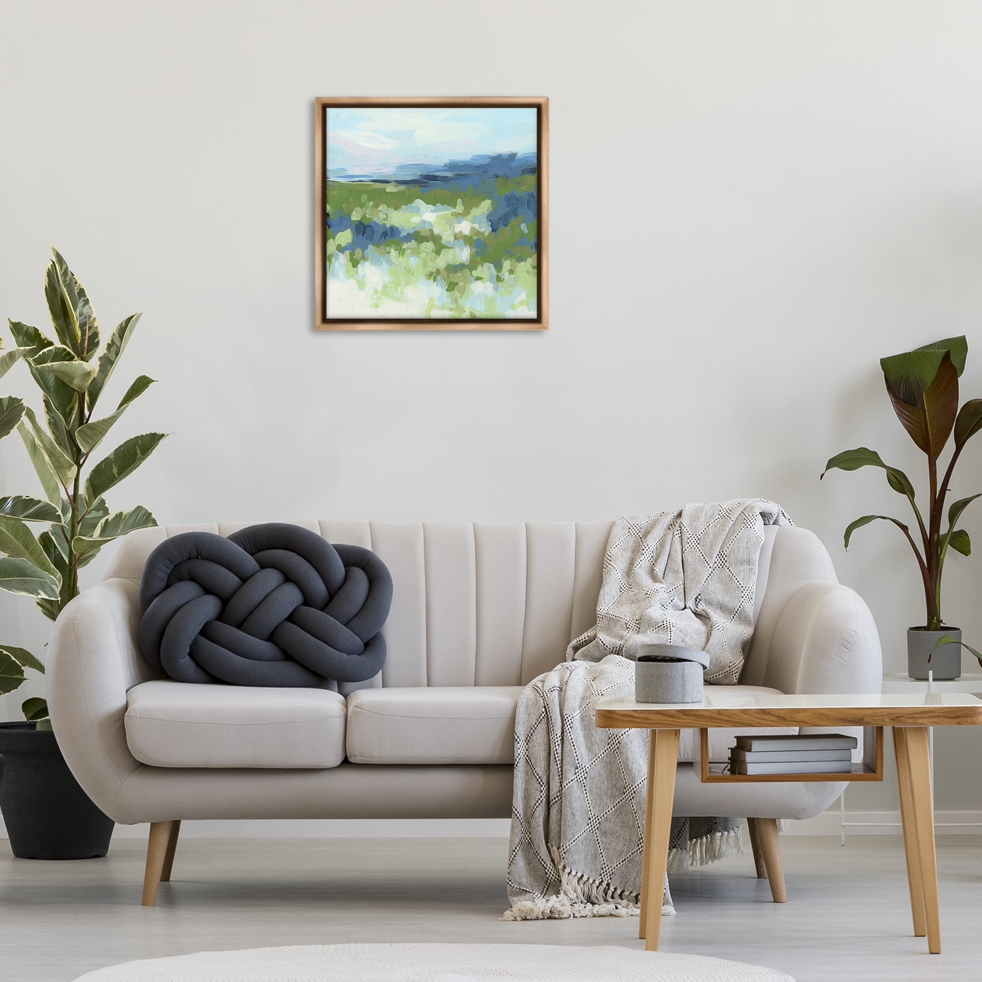 Stupell Industries Green & Blue Nature Abstract Painting Brown Floater Framed Canvas Art Print Wall Art, 25 x 25