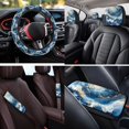 thumbnail image 4 of Pzuqiu 14 Pcs Automobile Interior Sets Front Rear Seat Covers for Cars Steering Wheel Seat Belt Headrest Cover Coasters Center Console Pad Keychain Gift for Women Blue Marble Texture Print Durable, 4 of 7