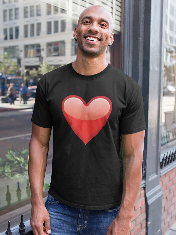 Red Heart Icon At Left Chest Pocket Men Black T-Shirt, Male Large