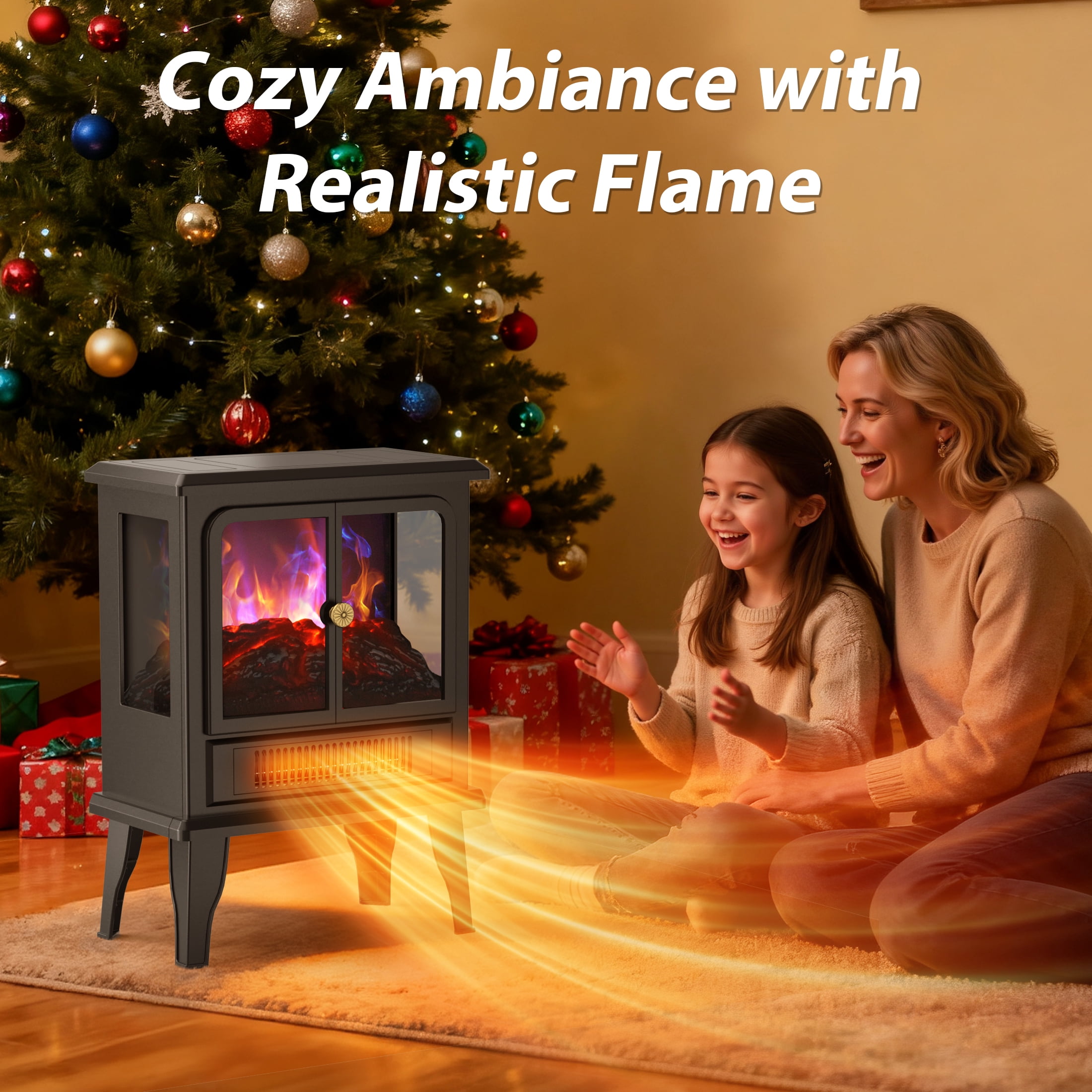 PRO CHOICE Electric Fireplace Infrared Stove Heater, 18" Portable Freestanding Space Heater W/3D Flame, 1500W, Black