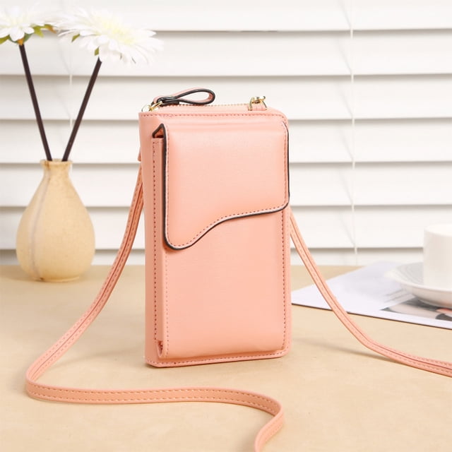 Monedero pequeño de material cuero para teléfono , bandolera bandolera Cartera para teléfono Bolsos ligeros para mujer - Rosa BLESIY bolso del teléfono celular