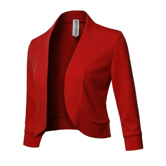 FashionOutfit Women's Solid 3/4 Sleeves Open Front Bolero Jacket Shrug - Made In USA