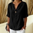 thumbnail image 4 of MAFYTYTPR Women's Notched V-Neck Button Detail Roll Cuff Short Sleeve Blouses Spring Summer Solid Color Loose Casual Tops for Everyday Wear 1PC S-XXL, 4 of 8