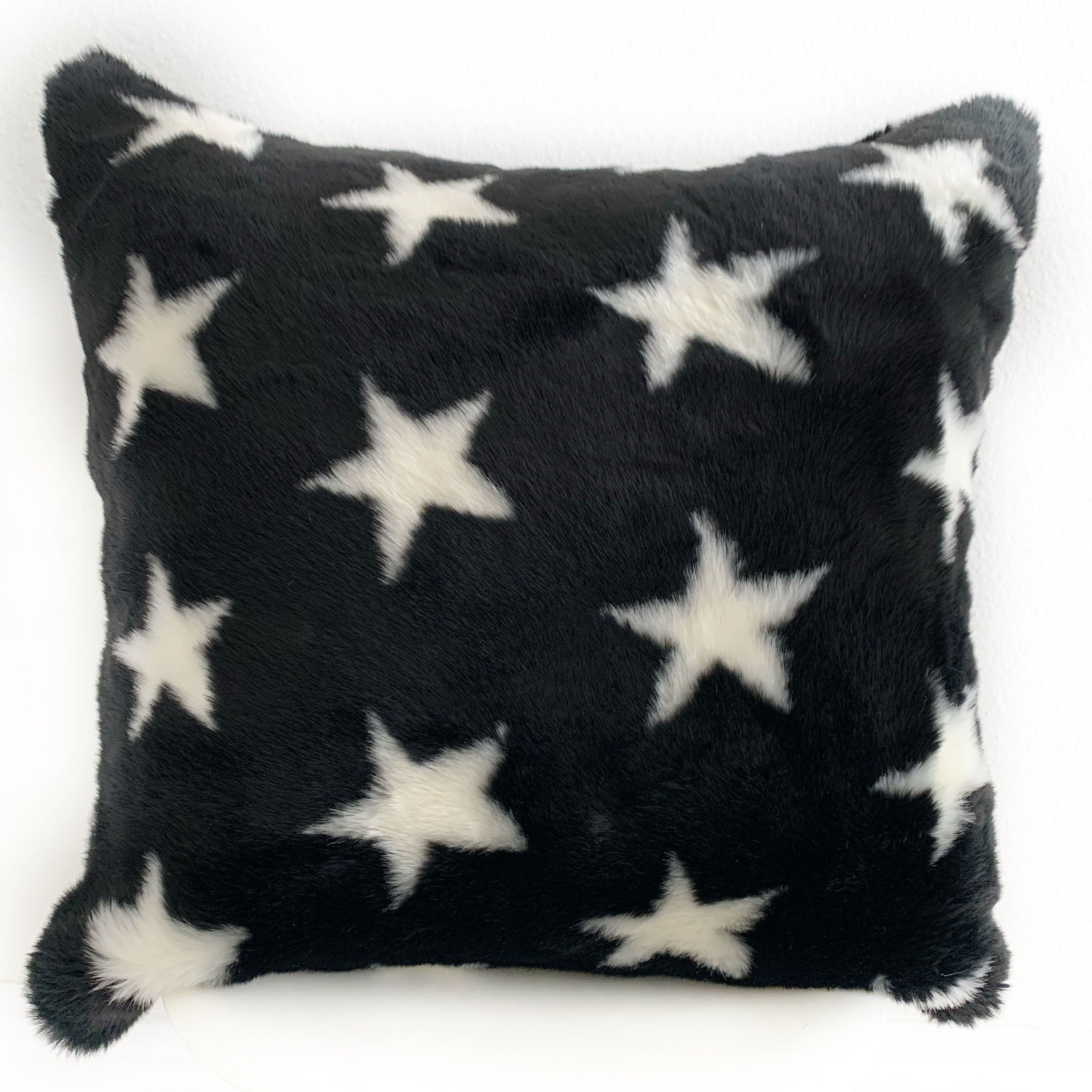 Plutus Black and White Stars Soft Animal Faux Fur Luxury Throw Pillow