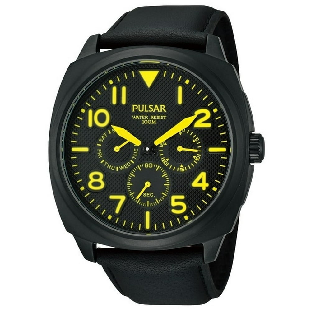Pulsar - Men's Quartz Black Dial Yellow Accent Watch - PP6077 - Walmart