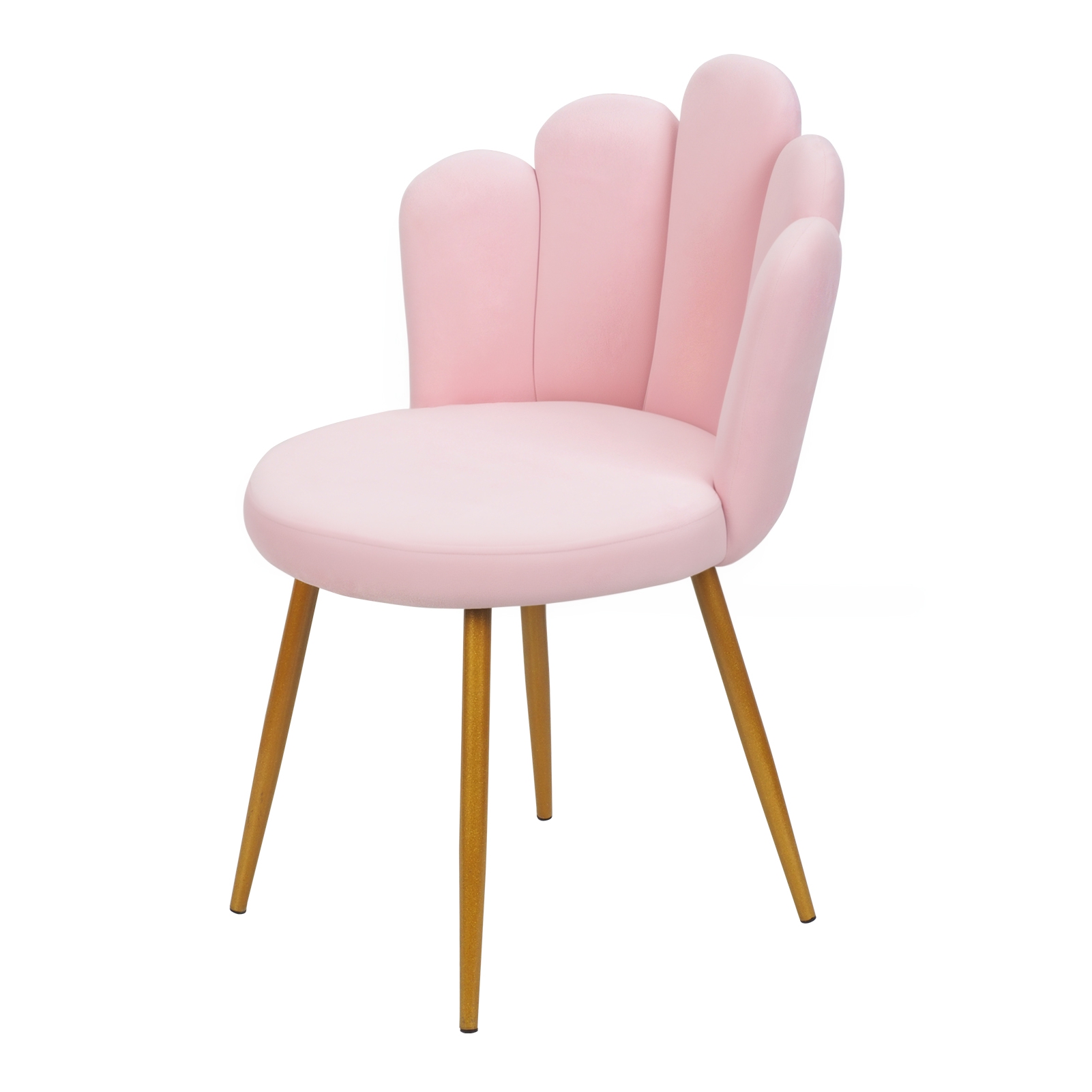 Dapmiu Velvet Vanity Chair with Petal Shape Backrest, white Accent Chair Gold Tapered Legs for Makeup Room Living Room Bedroom Decor white