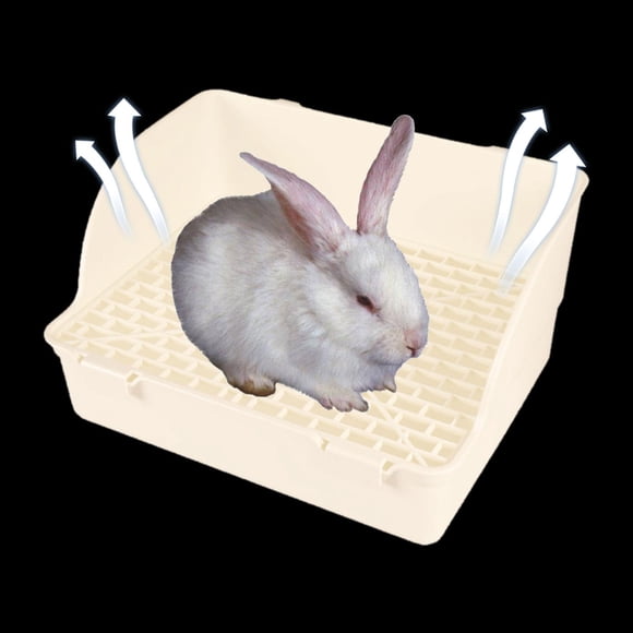 Arenero para conejos, inodoro para mascotas con rejilla, bandeja rectangular de esquina para jaula para animales pequeños, hurones, hámsteres y Beige