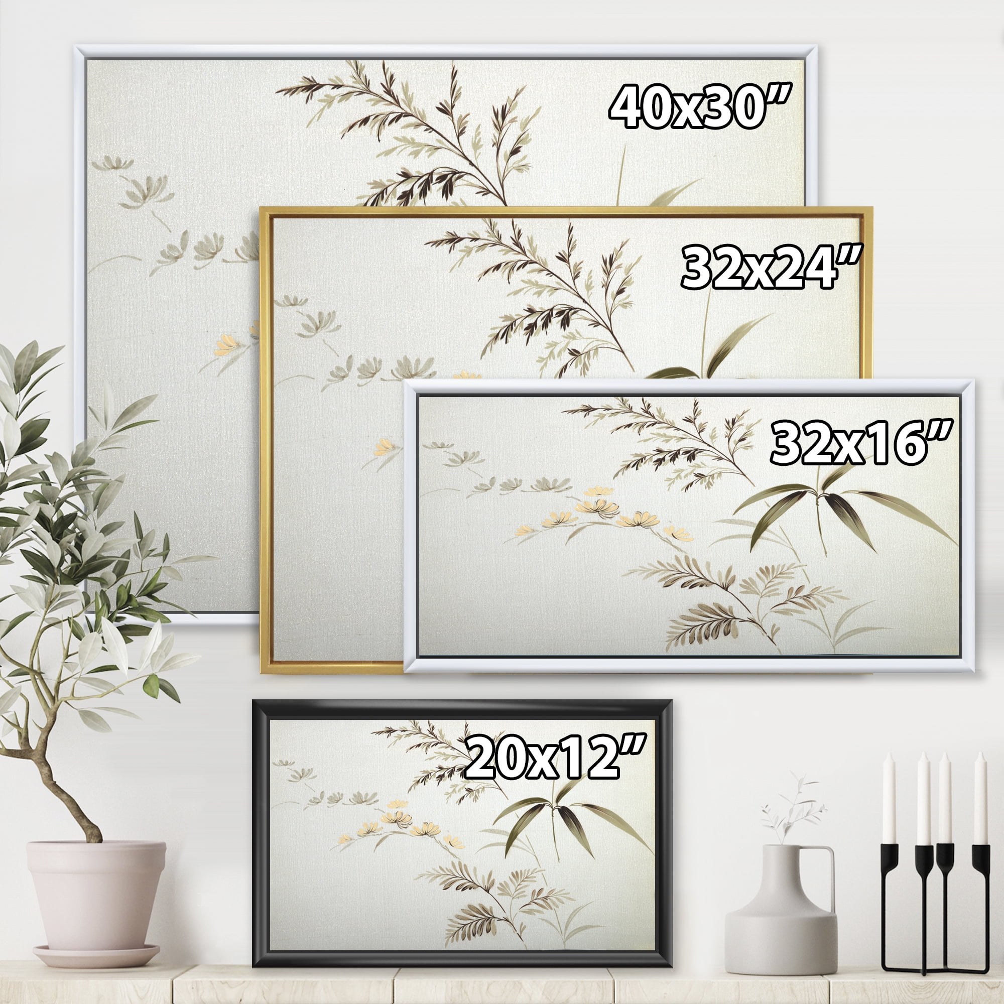 Designart 'Abstract Retro Drawing of Flowers III' Vintage Framed Canvas Wall Art Print