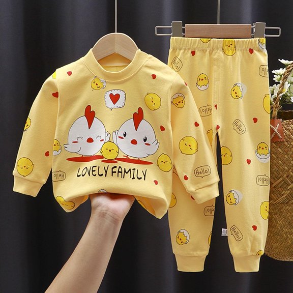Amidoa Girls 2 Piece Outfits Fall Winter Clothes Print Long Sleeve Top and Casual Pants Kids Clothing Sets Yellow Size 110