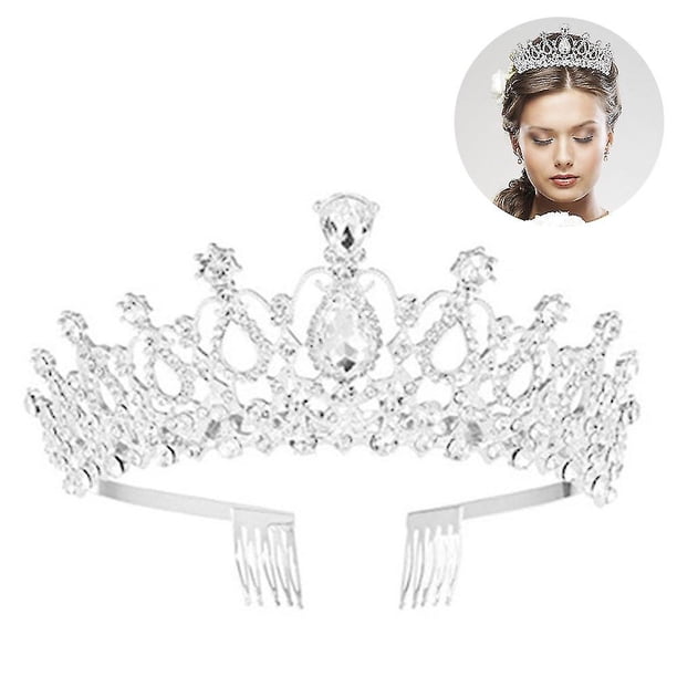 Corona de cristal de tiara de boda con peine de diadema de boda de diamantes de imitación