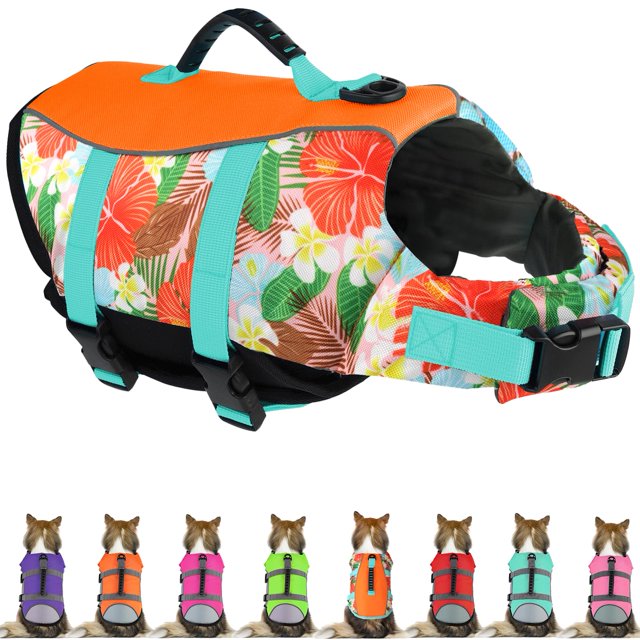 Mklhgty Chaleco Salvavidas Hawaiano Para Perros – Chaleco Ajustable Antidesgarro Con Mango De Rescate Para Nadar, Navegar, Dispositivo De Seguridad De Alta Flotación Para Perros Pequeños, Medianos Y G