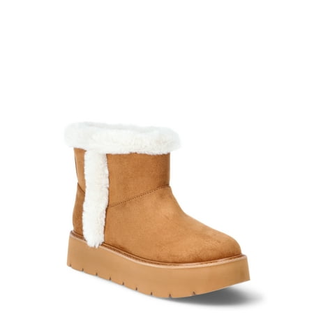 Time and Tru Women's Platform Mini Cozy Boots, Sizes 6-11