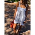 thumbnail image 3 of White Lace-Trimmed Spaghetti Strap Square Neck Mini Babydoll Dress Flowy Loose Sundress, 3 of 8