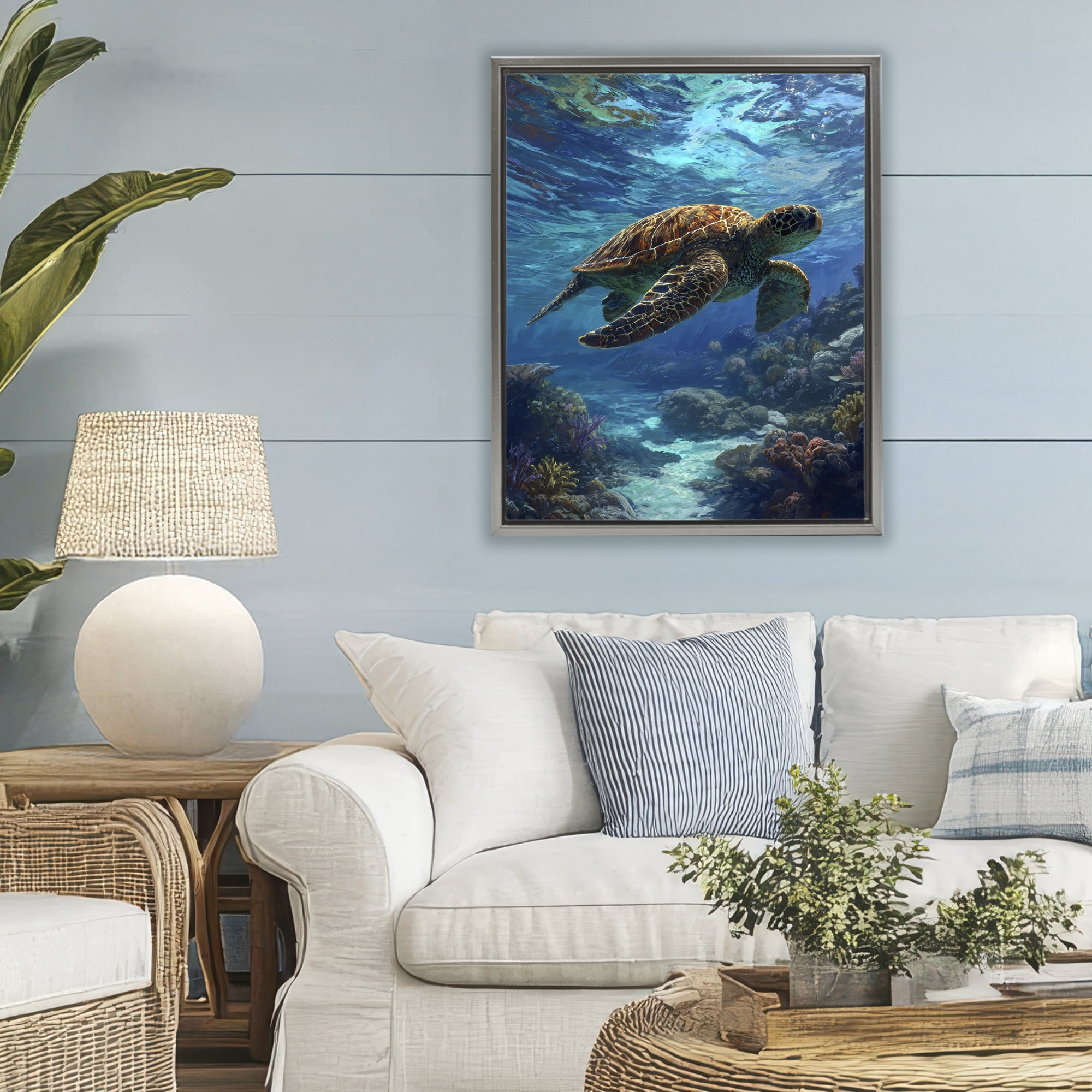 Stupell Industries Oceanic Adventurer Tortoise Gray Framed Floater Canvas Wall Art, design by Franklyn Gregory