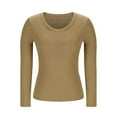 thumbnail image 5 of Ltctricy T Shirts for Women Long Sleeve Square Neck Solid Color Ribbed Slim Tunic Tops with Built in Bra Soft Casual Tees(Khaki,X-Large), 5 of 7
