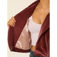 thumbnail image 6 of INSPIRE CHIC Women's Velvet Notched Lapel Zipper Cropped Motorcycle Jacket XS Pink, 6 of 7
