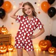 thumbnail image 2 of KPOPLK Halloween Pajamas for Girl Teen Satin Silk Pjs Short Sleeve Button Down Shirt and Shorts Set Sleepwear,Size 2-3 Years, 2 of 5