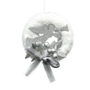 Holiday Time Sparkling White Wreath with Silver Angel Ornament