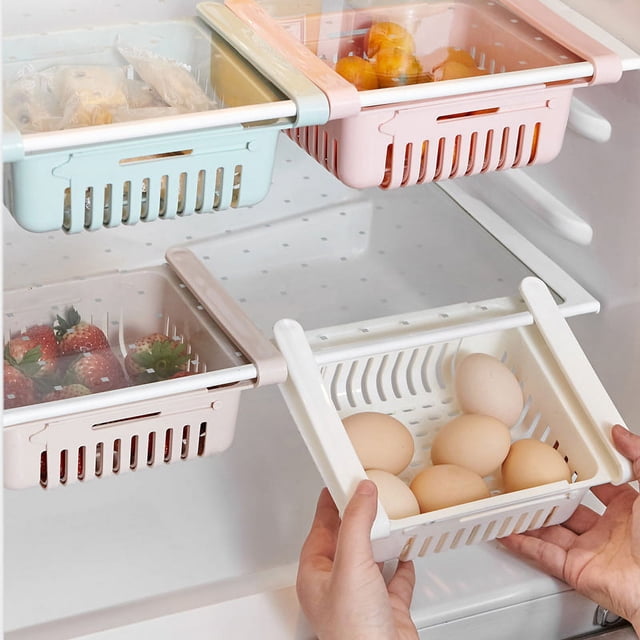 Caja de almacenamiento para refrigerador, organizador de cajones para nevera, caja retráctil para estante de refrigerador, organizador de cajones para nevera, integración perfecta Jadeshay A